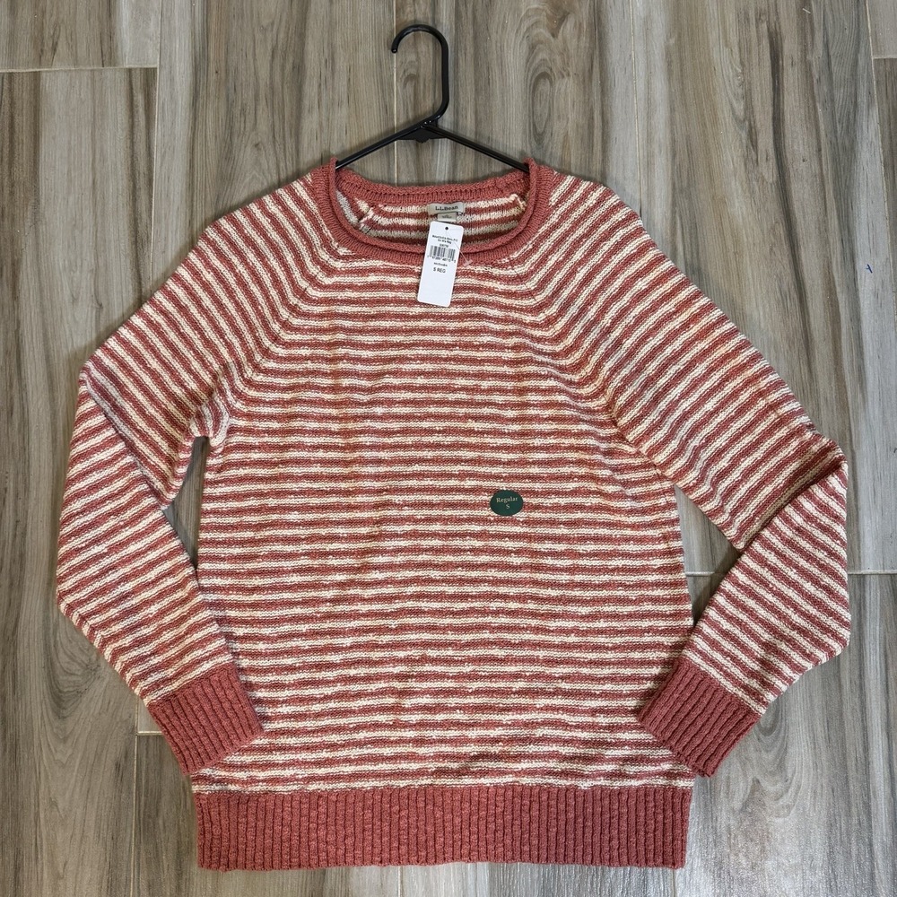 NWT L.L.Bean Women's Rollneck Sweater Small Rust Cream stripes Cotton Minimalist